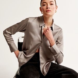 Abercrombie & Fitch Long-Sleeve Satin Button-Up Shirt